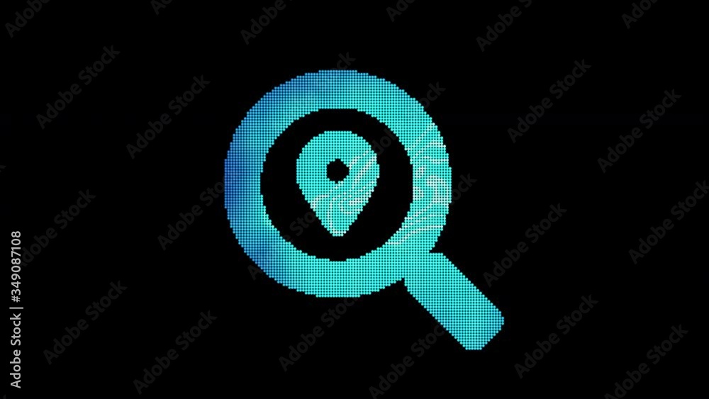 The symbol search location is assembled from small balls. Then it shimmers with blue. It crumbles and disappears. In - Out loop. Alpha channel The symbol search location is assembled from small balls. Then it shimmers with blue. It crumbles and disappears. In - Out loop. Alpha channel