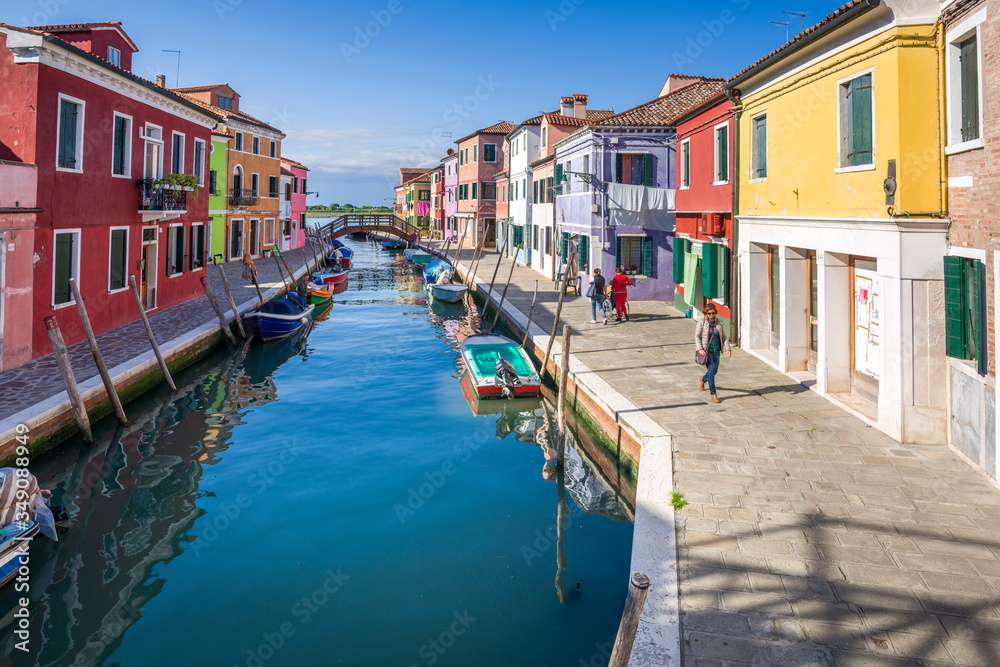 Panoramic view of Burano channel and colorful houses, in Venice, Italy.