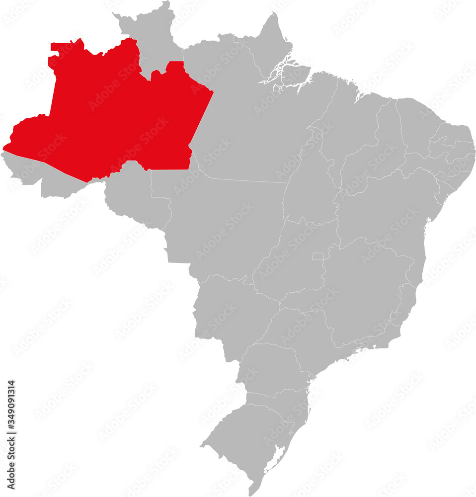 Amazonas state highlighted on Brazil map. Business concepts and backgrounds.