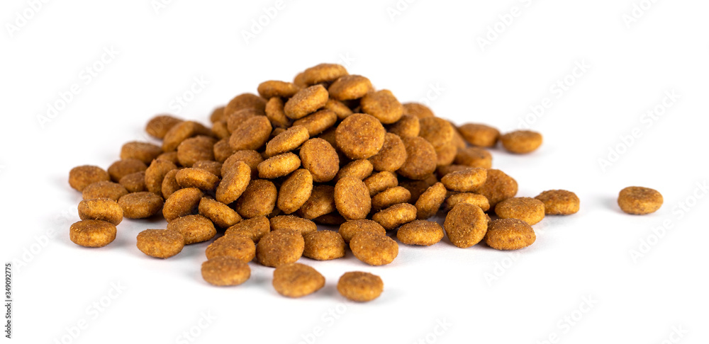The dry pet food. isolated on white. The dry pet food. isolated on white.