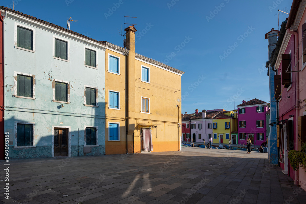 Panoramic view of houses of Burano town in Venice, Italy.