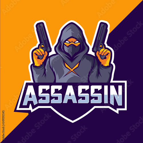 Assassin with guns mascot esport logo