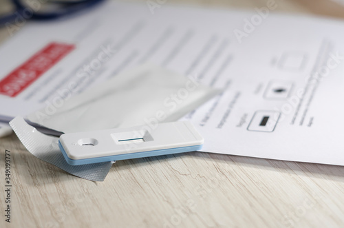 Laboratory scientist performs a rapid diagnostic test (rdt) for antibodies to detect the presence of viral proteins. caused by coronavirus disease COVID-19, PCR laboratory test. Inputs for testing photo