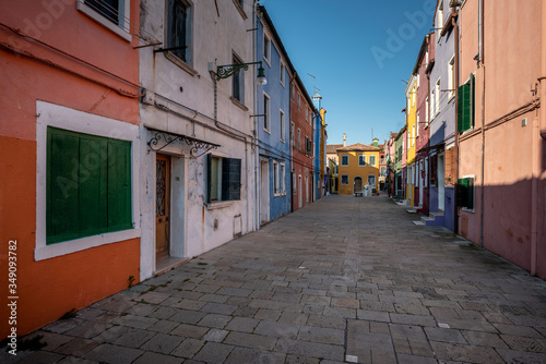 Panoramic view of houses of Burano town in Venice, Italy. © christian vinces