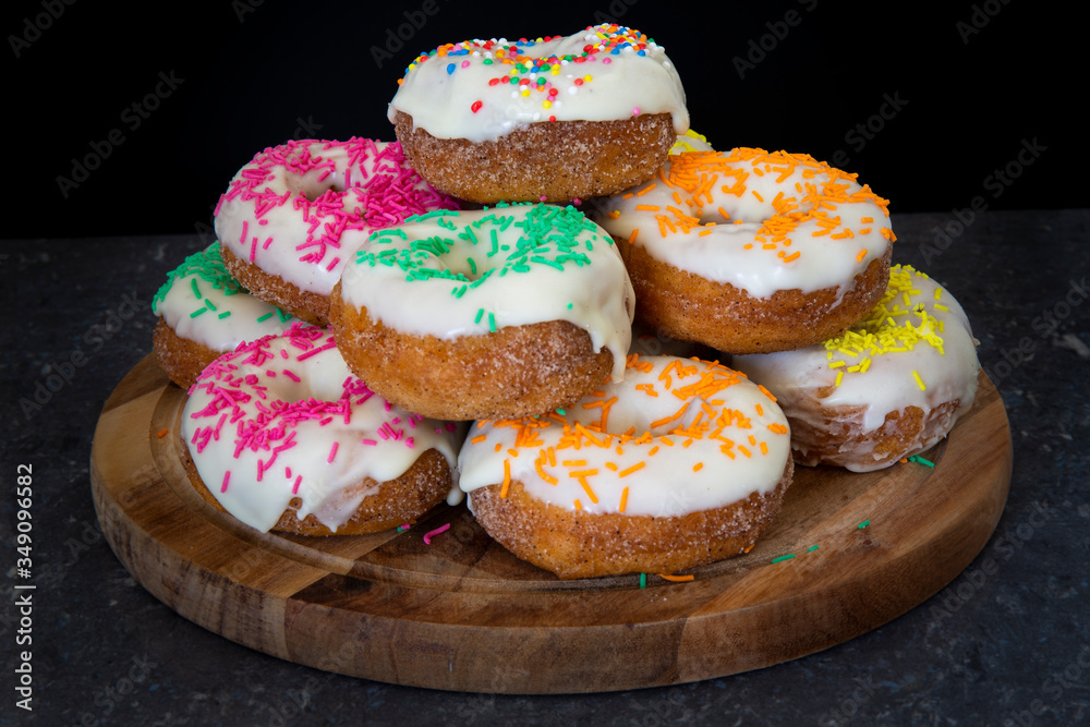 Donut Stack with multi kind and colored icing Donut Stack with multi kind and colored icing