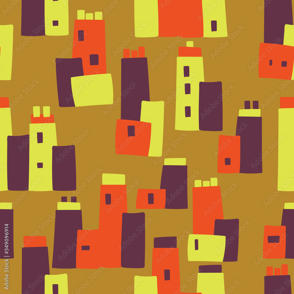 Golden brown with building like shapes seamless pattern background design. Golden brown with building like shapes seamless pattern background design.