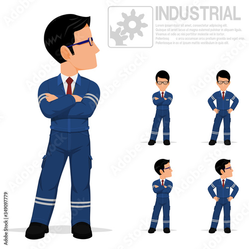 Set of industrial worker is standing on transparent background
