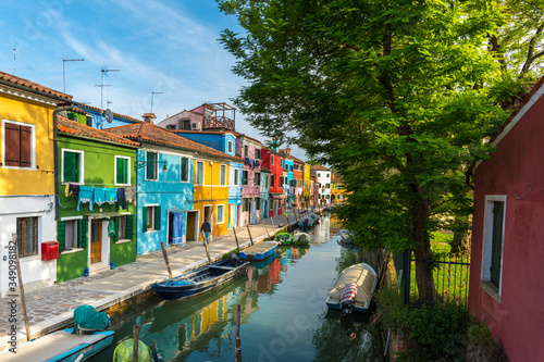 Panoramic view of Burano channel and colorful houses, in Venice, Italy.