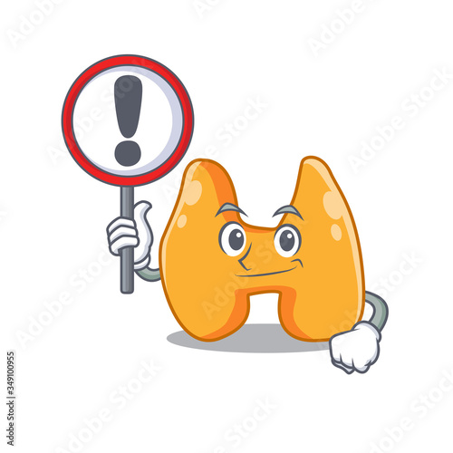 A cartoon icon of thyroid with a exclamation sign board