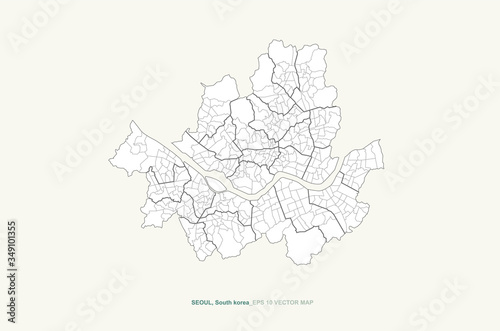 Seoul district detailed vector map. vector map of seoul city, south korea. hi quality seoul boundary.