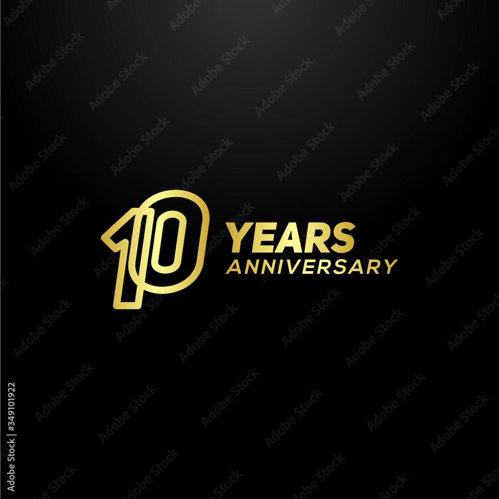 10 Years Anniversary Gold Line Number Vector Design