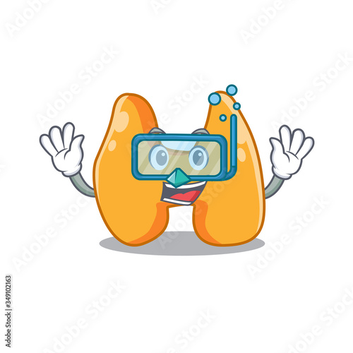 Thyroid mascot design swims with diving glasses