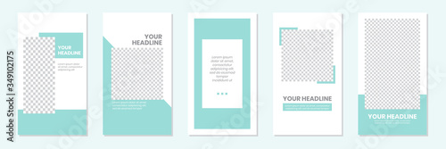 Set of rectangle editable minimal layout social media stories template pastel green color for personal or business. Use this layout for web, banner, poster or etc. For shop, discount, sale, etc.