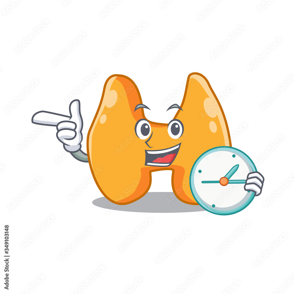 mascot design style of thyroid standing with holding a clock mascot design style of thyroid standing with holding a clock