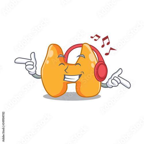 Thyroid Cartoon design concept listening music on headphone