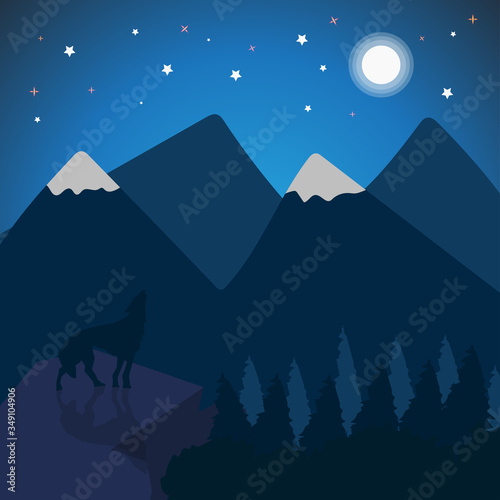 vector illustration of forests and wolves