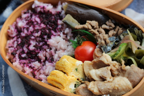 Japanese lunchbox of decorated wooden
