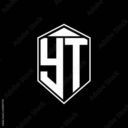 yt logo monogram with emblem shape combination tringle on top design template