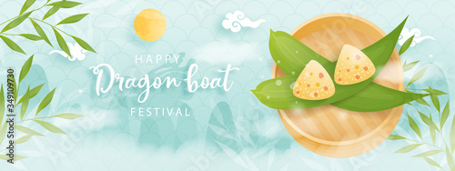 Chinese Dragon boat festival with rice dumplings, cute charactor design vector illustration.
