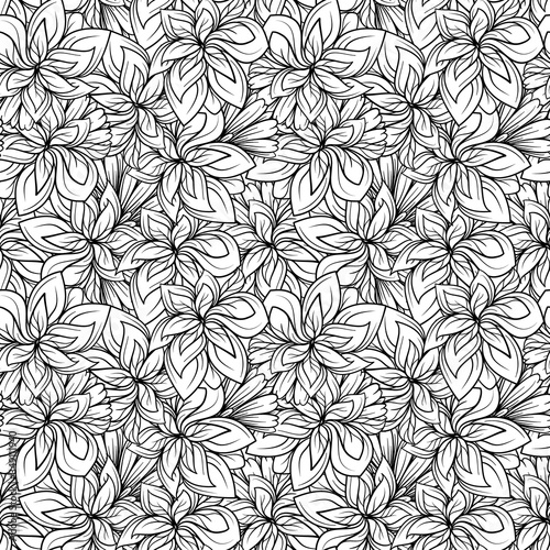 Black and white vector floral seamless pattern