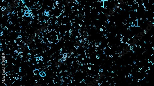 1s and 0s Cyan Programing Computer Code Technology in a Seamless Particle Loop - Big Data Systems