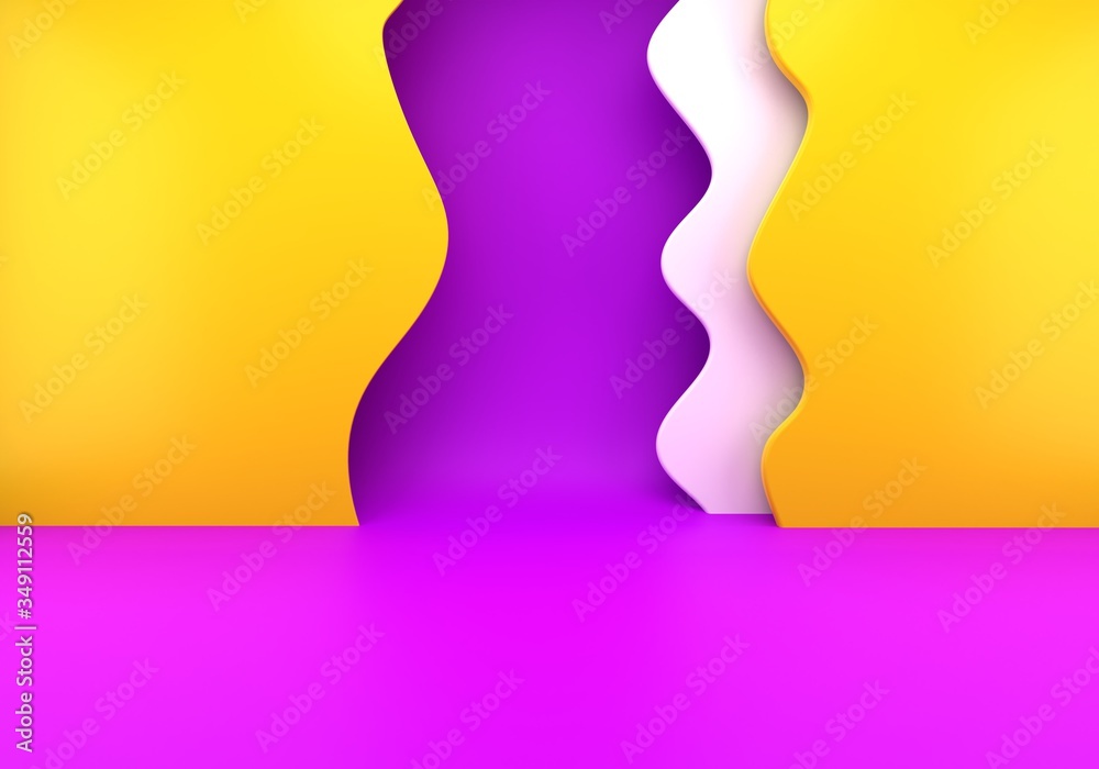Podium with paper waves. 3d rendering - illustration.