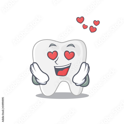 Romantic tooth cartoon character has a falling in love eyes