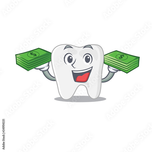 A wealthy tooth cartoon character with much money