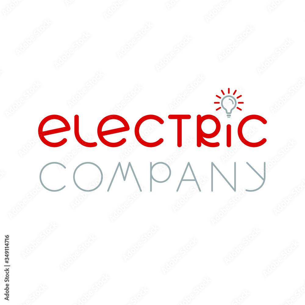 electric company text logo. lamp icon. smart simple logotype. business symbol. brand identity. vector template. electricity concept. design element for energy blog, article, topic
