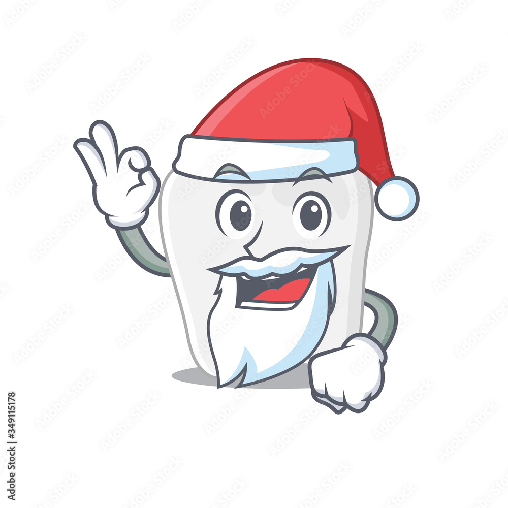 cartoon character of tooth Santa having cute ok finger cartoon character of tooth Santa having cute ok finger