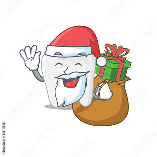 Cartoon design of tooth Santa having Christmas gift