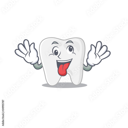 A mascot design of tooth having a funny crazy face