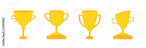 Set, collection of golden challenge cup, trophy, prize icons, illustration.