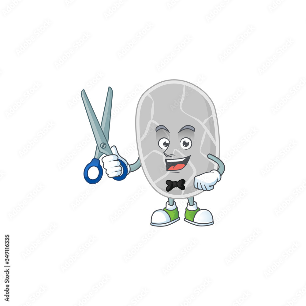 A picture of nitrospirae Barber cartoon character working with scissor A picture of nitrospirae Barber cartoon character working with scissor