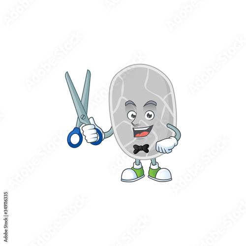 A picture of nitrospirae Barber cartoon character working with scissor