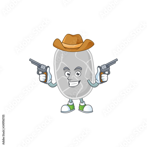 A masculine cowboy cartoon drawing of nitrospirae holding guns