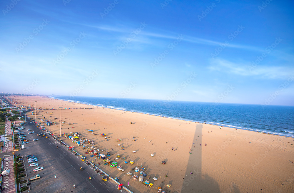 Marina Beach chennai city tamil nadu india bay of bengal madras view from  light house foto de Stock | Adobe Stock