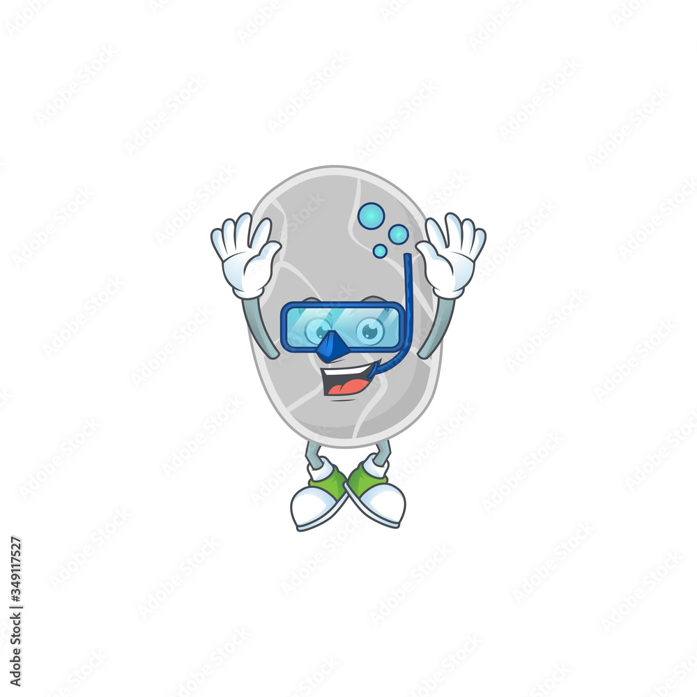 cartoon drawing concept of nitrospirae wearing cool Diving glasses ready to swim cartoon drawing concept of nitrospirae wearing cool Diving glasses ready to swim