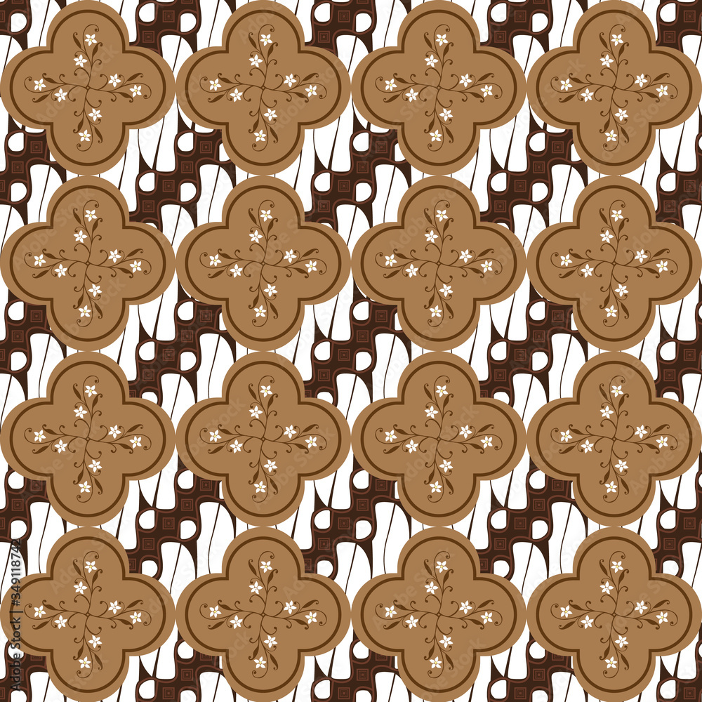 Fototapeta premium Unique flower motifs on Javanese batik design with seamless brown color design