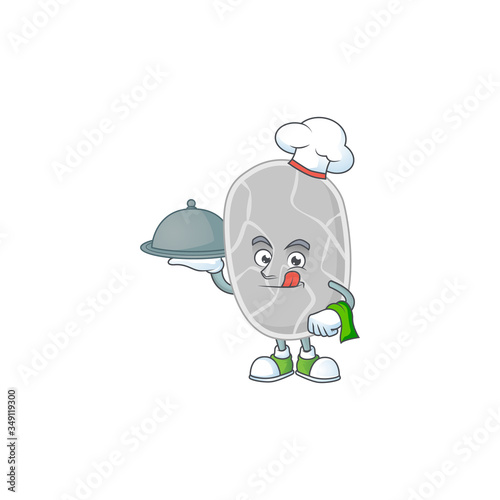 A nitrospirae chef cartoon mascot design with hat and tray