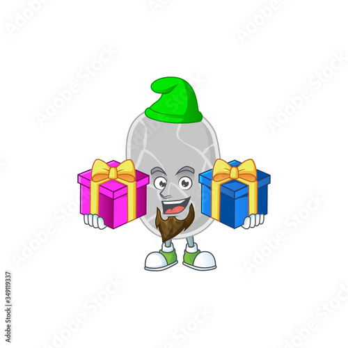 A joyful nitrospirae mascot design style with Christmas gifts