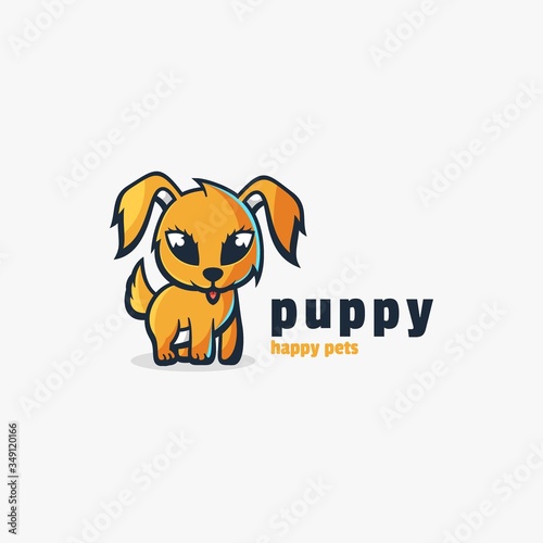 Vector Logo Illustration Puppy Cute Cartoon Style.
