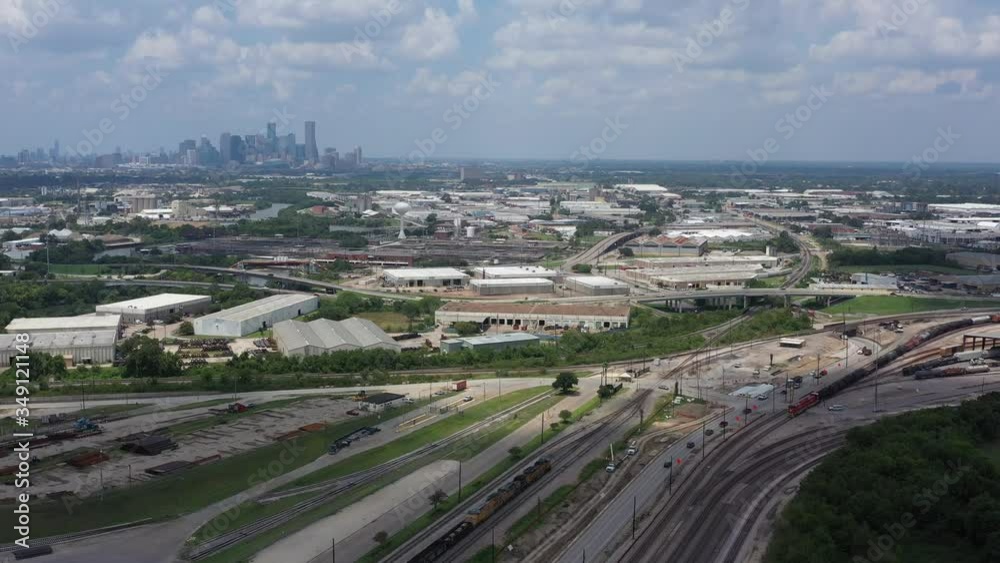 Trains and streets and a sewage plant, Houston, Texas, USA Trains and streets and a sewage plant, Houston, Texas, USA