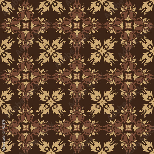 Classic Javanese batik pattern with dark brown color and simple flower motifs © City
