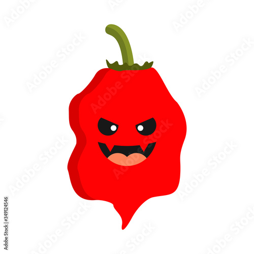 carolina reaper hottest chili pepper cartoon character with scary face. can use for mascot, perfect for logo, web, print illustration, culinary, restaurant, cuisine. carolina reaper flat design 