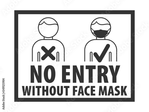 No entry without face mask. Silhouette person with mask over their face and silhouette person without mask in gray. Prevent COVID-19. Symbol can be used during coronavirus or covid outbreak. EPS10.