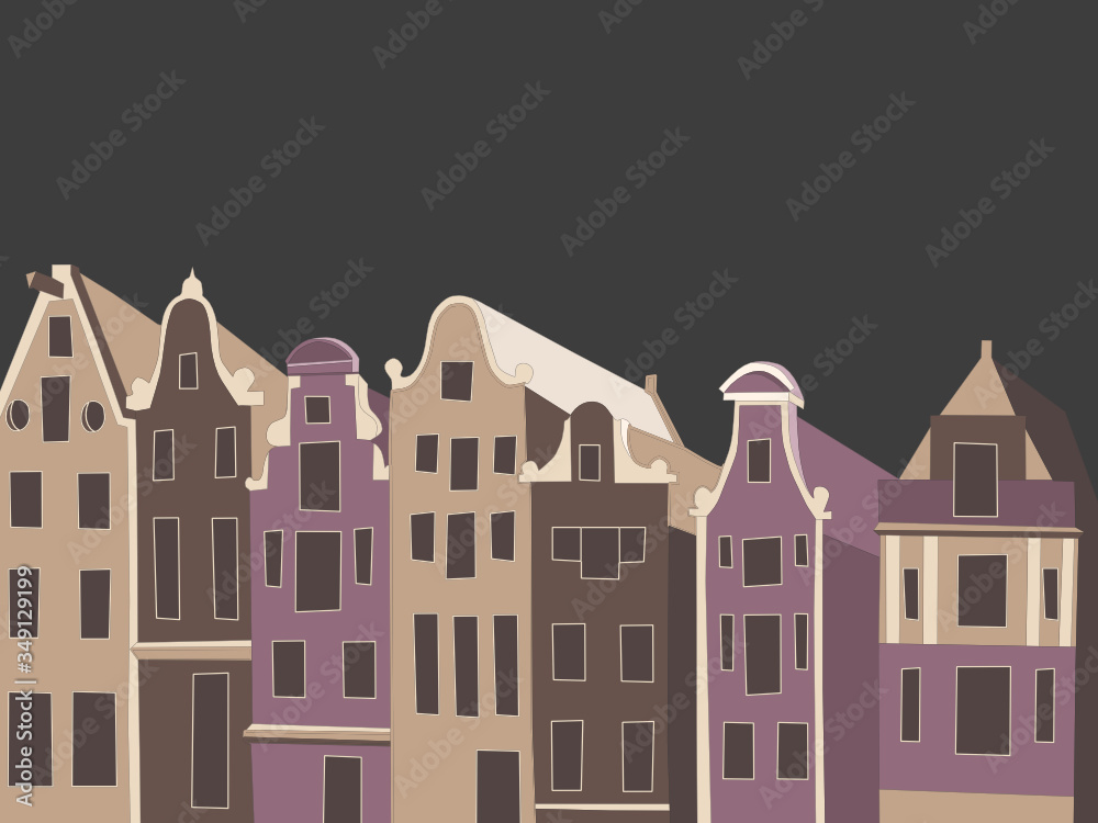 Vector illustration in postcard style with typical European city view. Brick facades