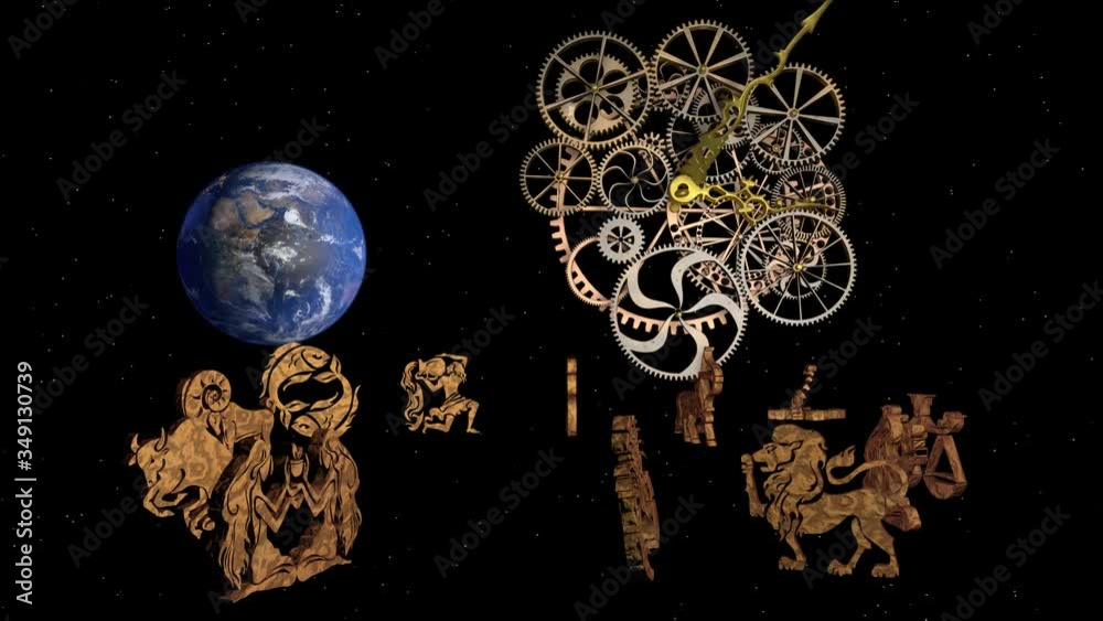 Zodiac horoscope, 12 zodiac signs and a clockwork. 3D rendering 素材庫影片