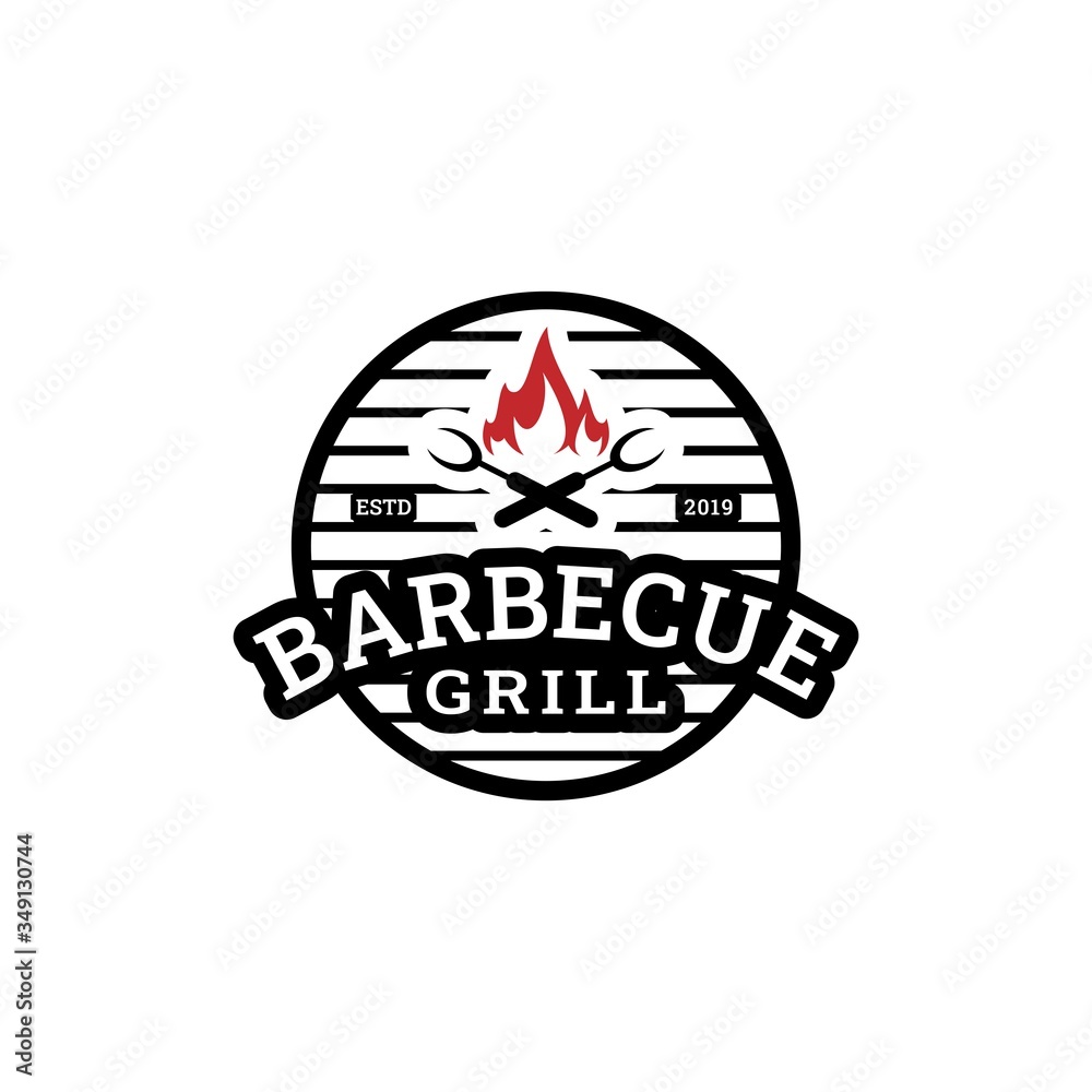 Fototapeta premium Vintage Retro Rustic BBQ Grill, Barbecue, Barbeque Label Stamp Logo design vector