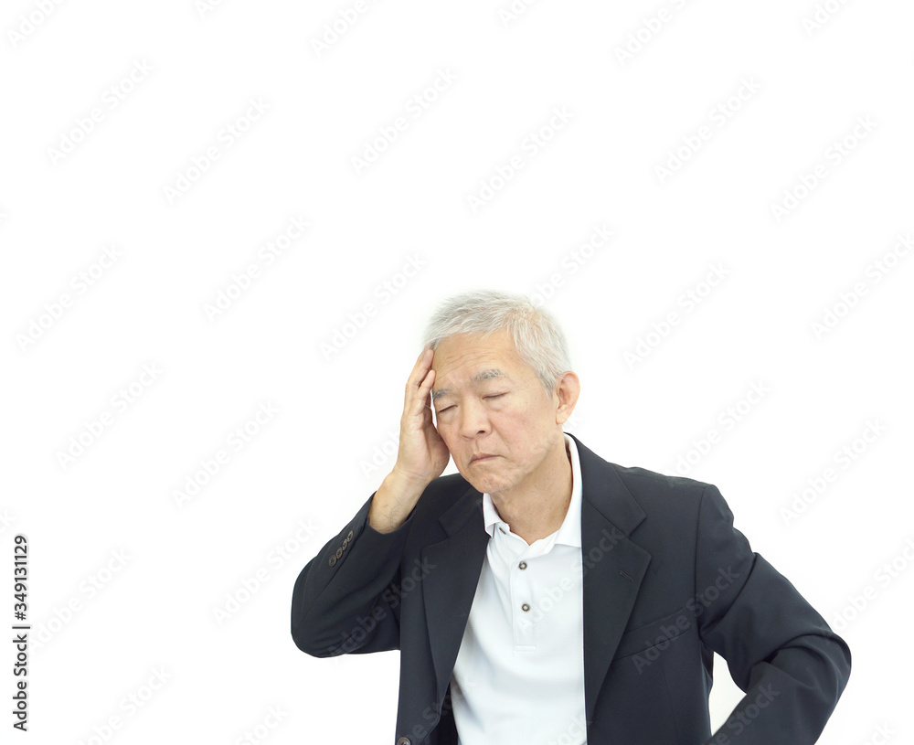Covid-19 stress Asian senior elder businessman in white background Covid-19 stress Asian senior elder businessman in white background